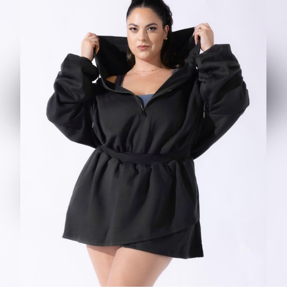 POPFLEX Dresses & Skirts - SOLD POPFLEX Game Day Black Hoodie Mini Dress Large/XL Oversized Sporty Cotton